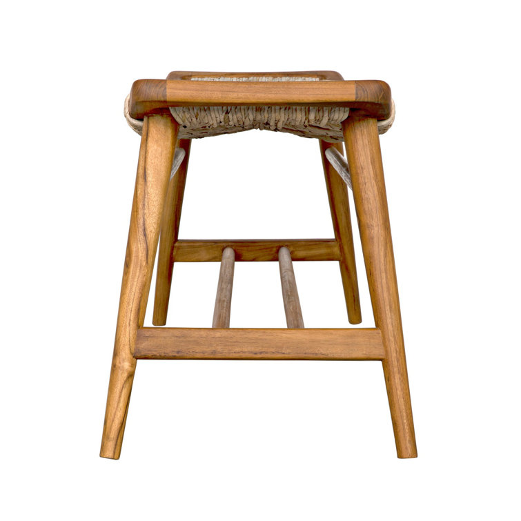 Teak and Rush Seagrass 47'' Bench with Storage - Natural