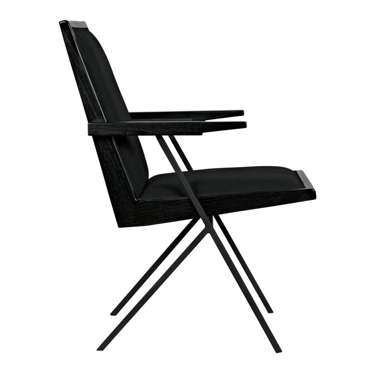 Charcoal Black Cotton Upholstered Armchair with Black Metal Accents
