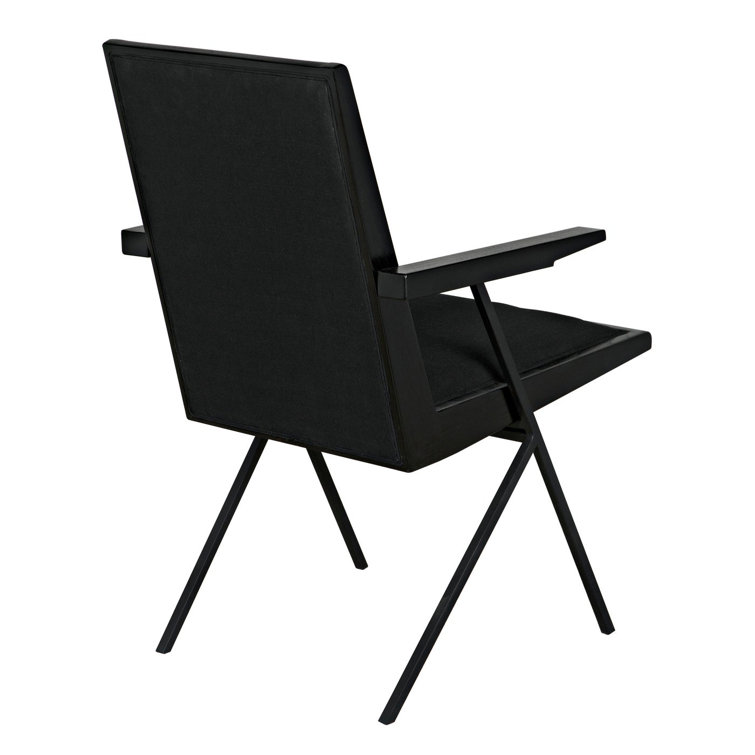 Charcoal Black Cotton Upholstered Armchair with Black Metal Accents