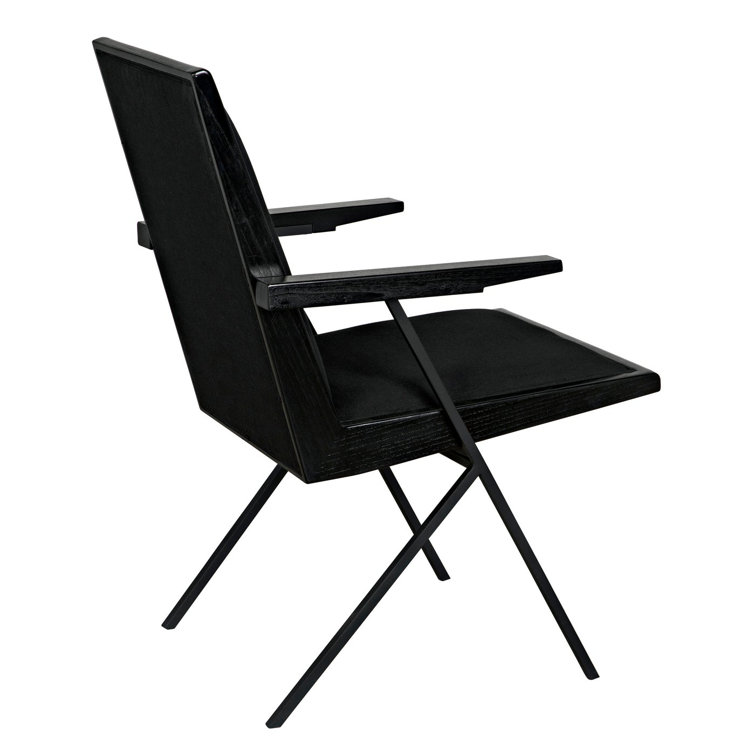 Charcoal Black Cotton Upholstered Armchair with Black Metal Accents