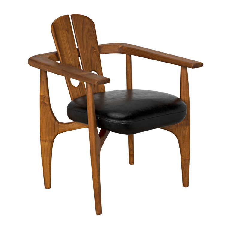 Handcrafted Noir Kato Leather & Teak Armchair