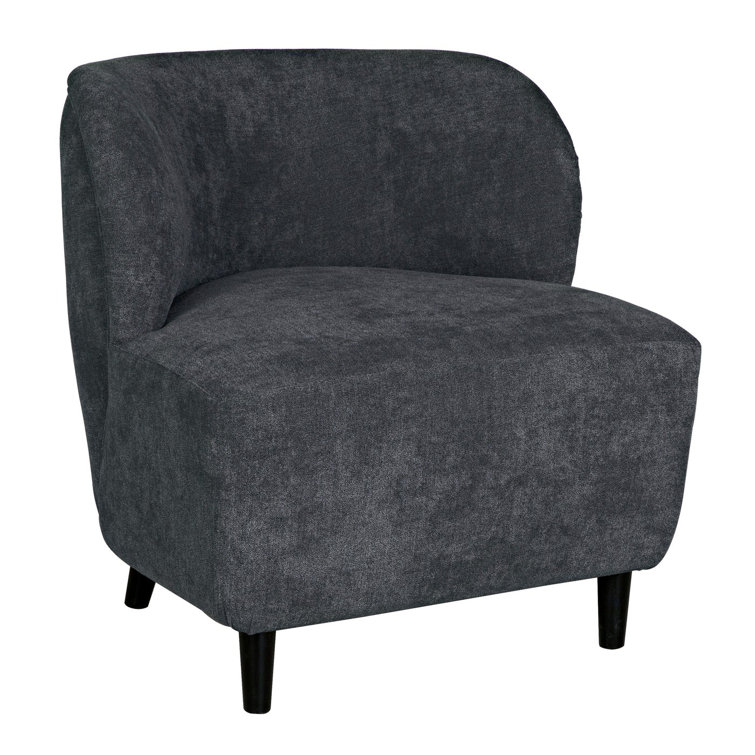 Handcrafted Ocean Grey Leather Barrel Chair with Charcoal Black Wood