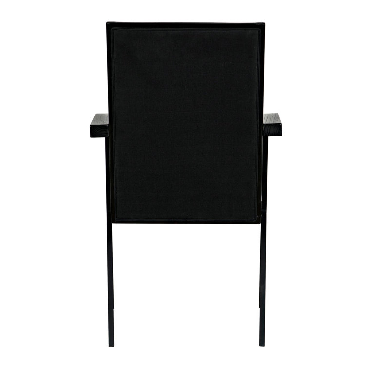 Charcoal Black Cotton Upholstered Armchair with Black Metal Accents