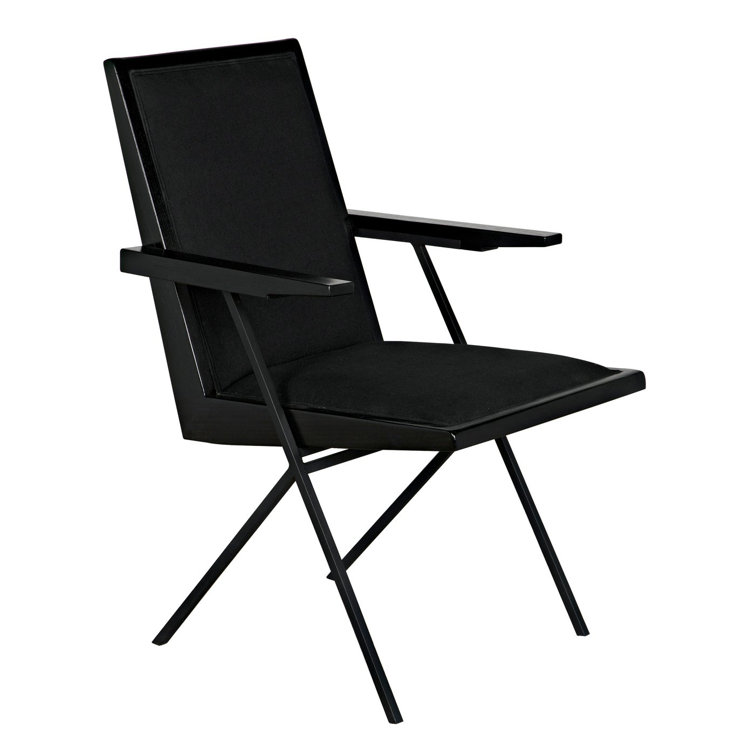 Charcoal Black Cotton Upholstered Armchair with Black Metal Accents