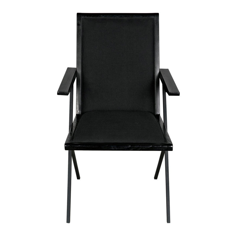 Charcoal Black Cotton Upholstered Armchair with Black Metal Accents