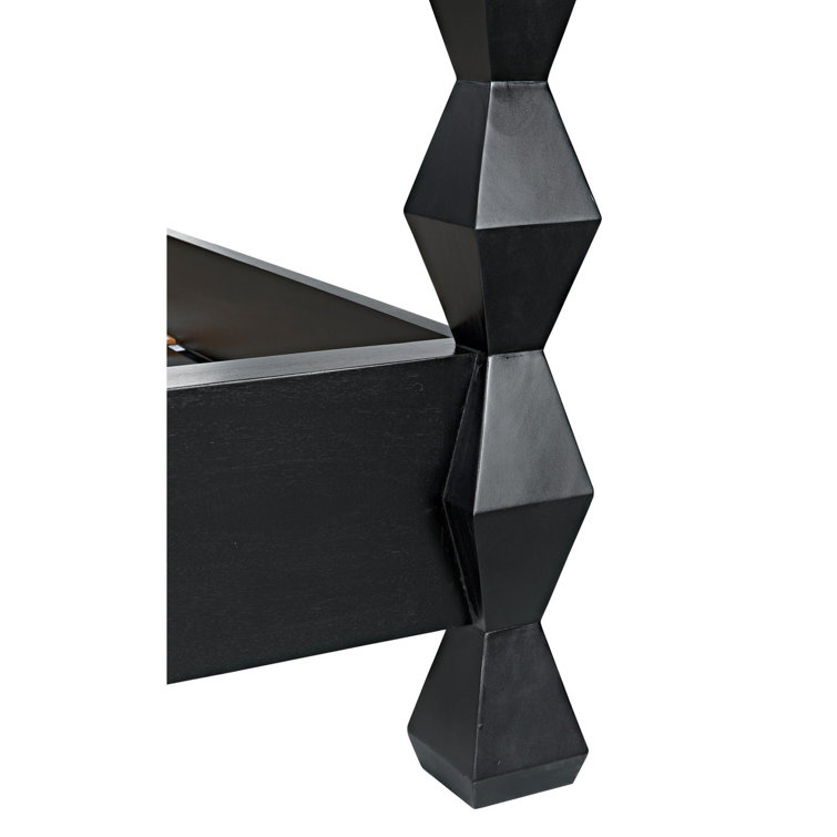Hand Rubbed Black Geometric King Poster Bed