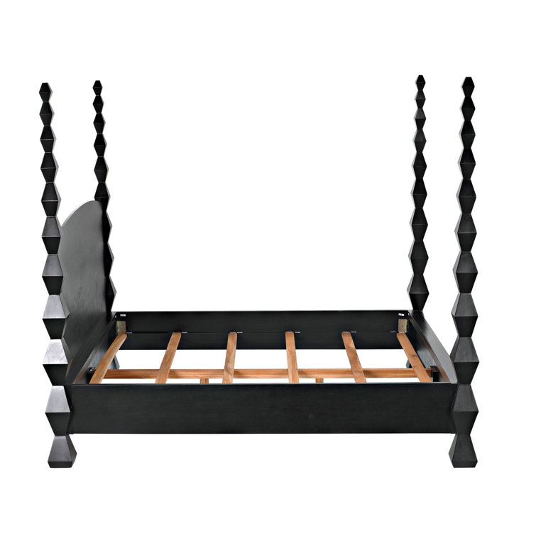 Hand Rubbed Black Geometric King Poster Bed