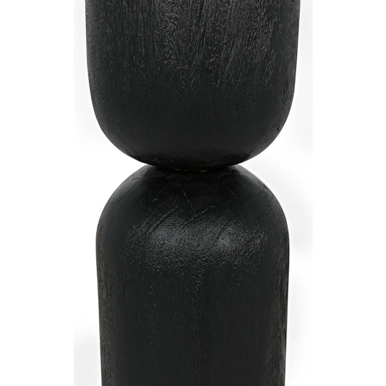 Burnt Black Round Wood and Stone Drum Table