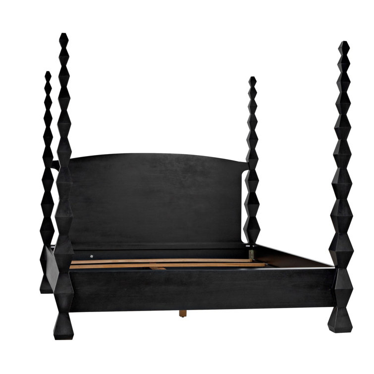 Hand Rubbed Black Geometric King Poster Bed