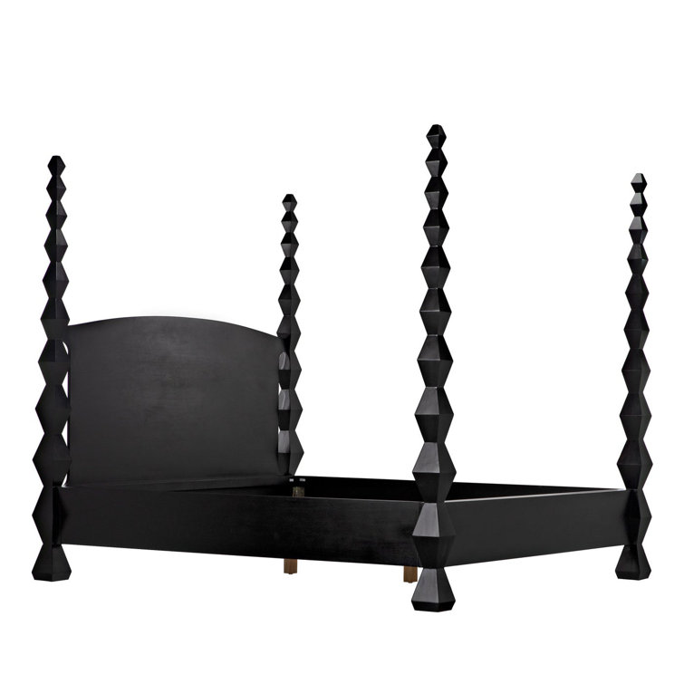 Hand Rubbed Black Geometric King Poster Bed
