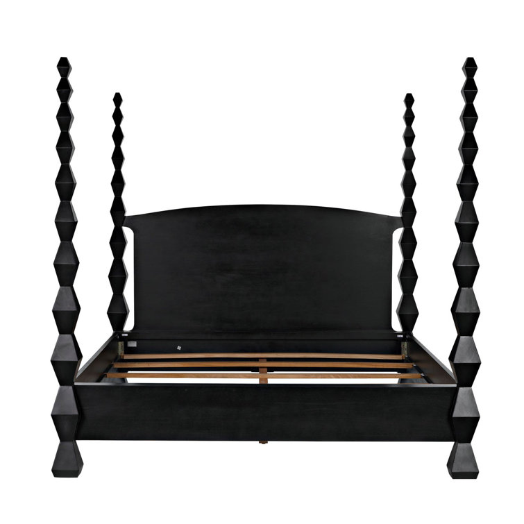 Hand Rubbed Black Geometric King Poster Bed