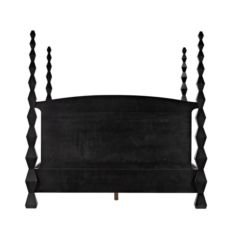 Hand Rubbed Black Geometric King Poster Bed