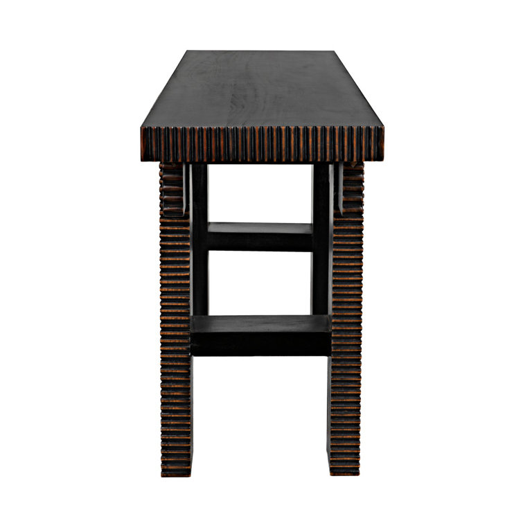 Nabu 82'' Hand Rubbed Black and Light Brown Solid Mahogany Console Table with Storage