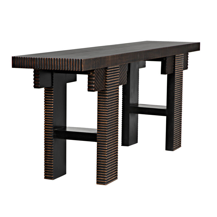 Nabu 82'' Hand Rubbed Black and Light Brown Solid Mahogany Console Table with Storage