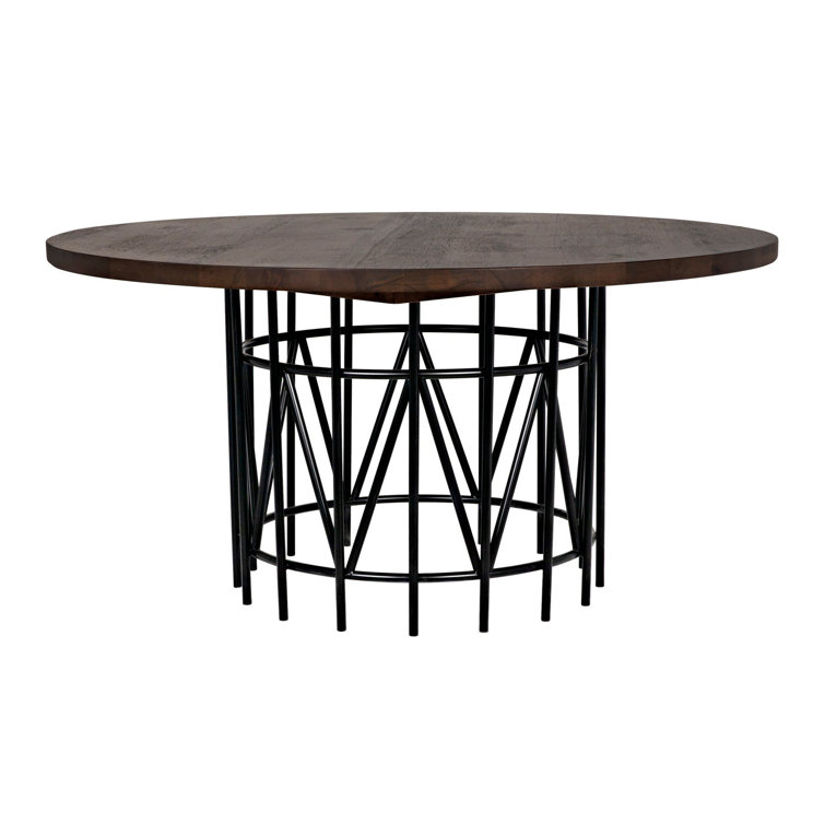 Silberman Round Walnut Wood Top Industrial Dining Table