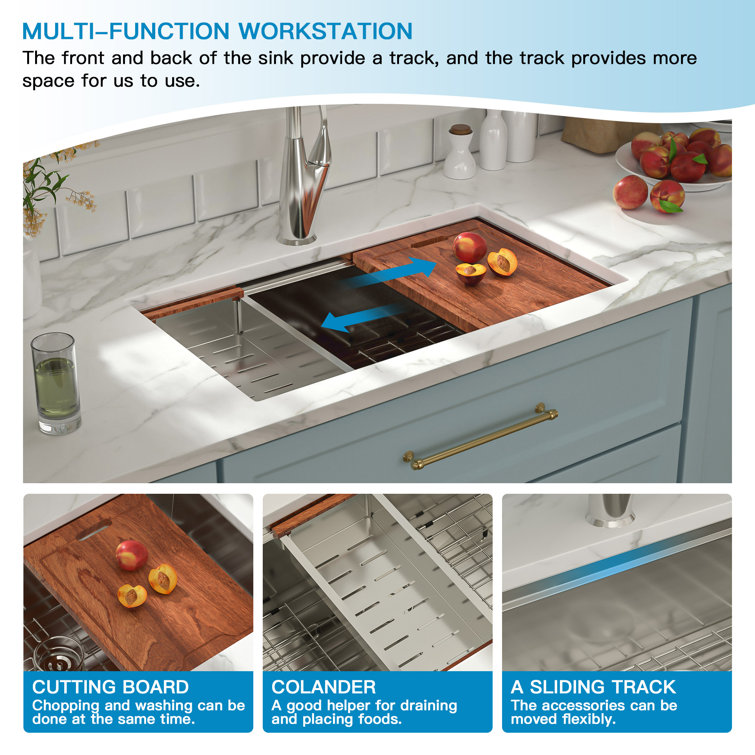 32" Stainless Steel Undermount Kitchen Sink with Accessories