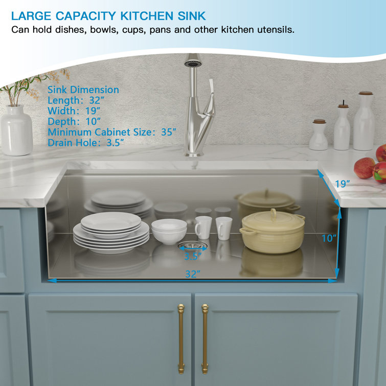 32" Stainless Steel Undermount Kitchen Sink with Accessories