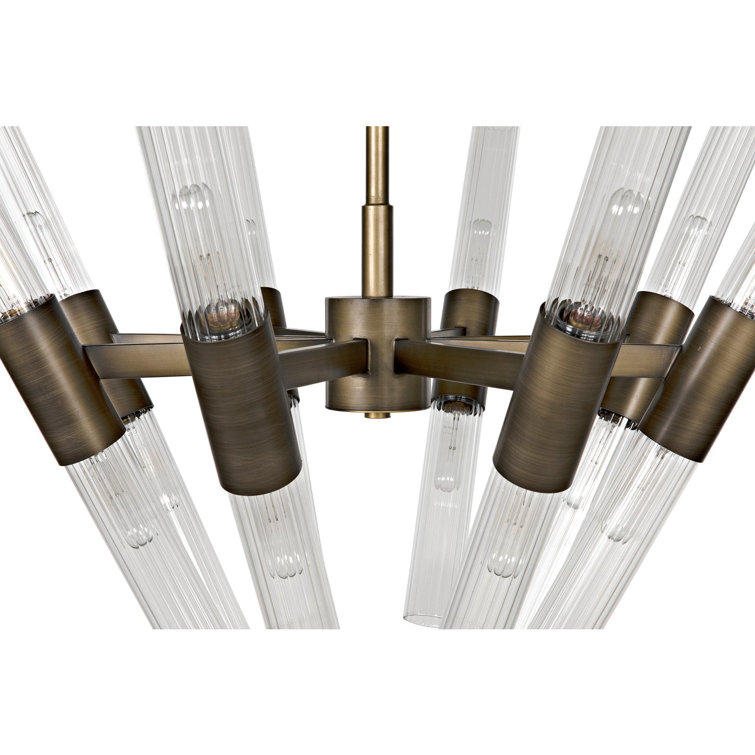 Aged Brass 8-Light Chandelier with Fluted Glass Batons