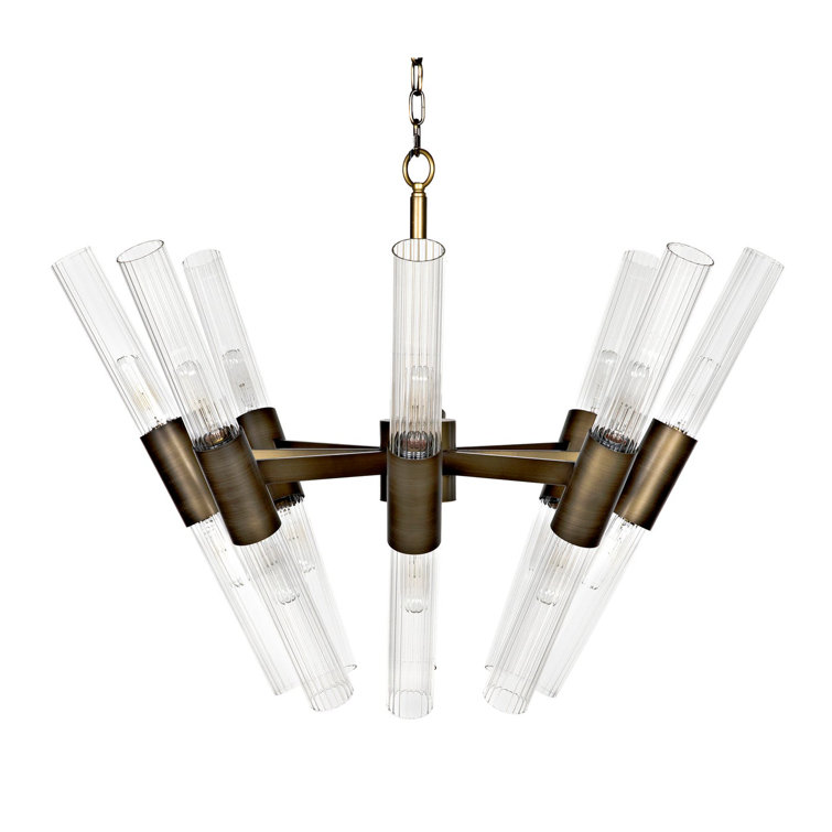 Aged Brass 8-Light Chandelier with Fluted Glass Batons