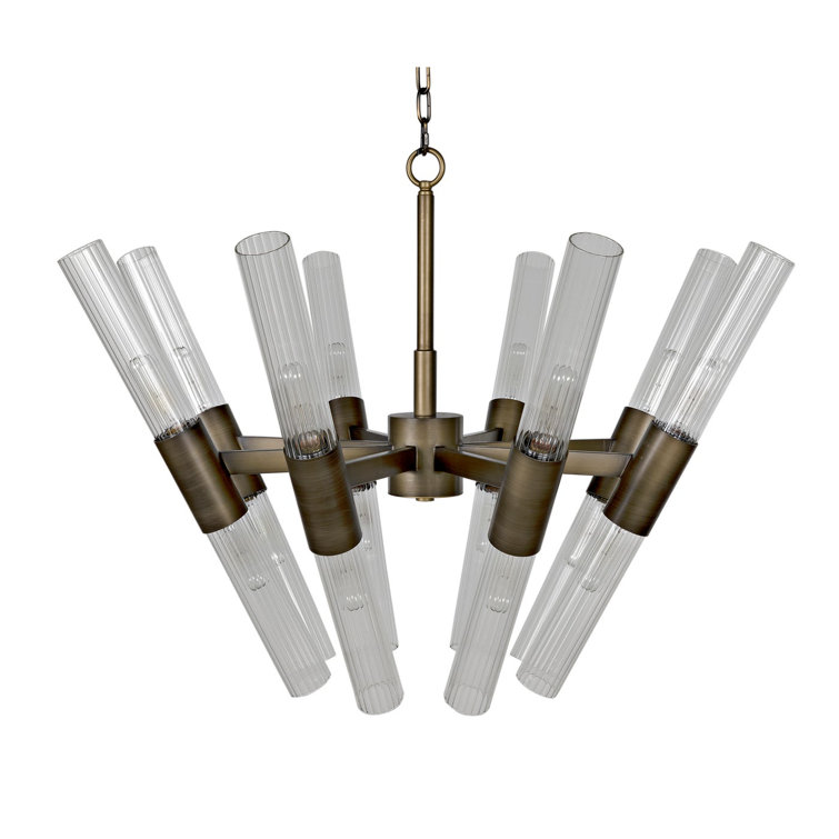 Aged Brass 8-Light Chandelier with Fluted Glass Batons