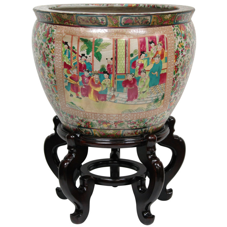 18.5" Green Porcelain Fishbowl with Stand