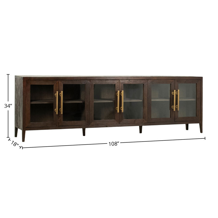 Basel Reclaimed Pine Wood 108'' Sideboard with Brass Handles in Dark Brown