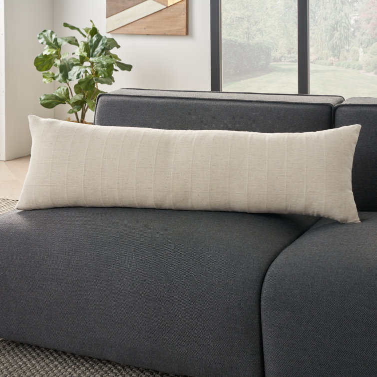 Off-White Cotton Rectangular Lumbar Throw Pillow with Zipper