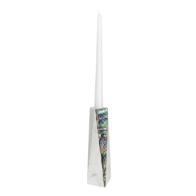 Anaya Iridescent White Marble 8" Tabletop Candlestick Holder