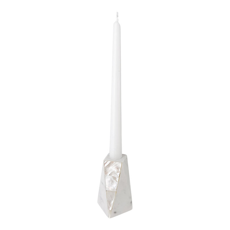White Marble and Mother of Pearl Tabletop Candlestick