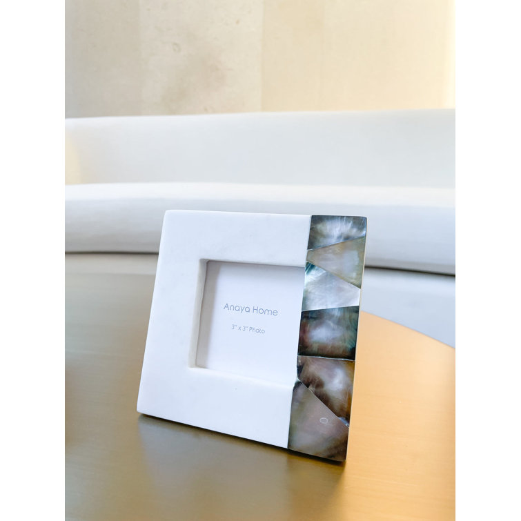 White Marble Picture Frame with Mother of Pearl Accent