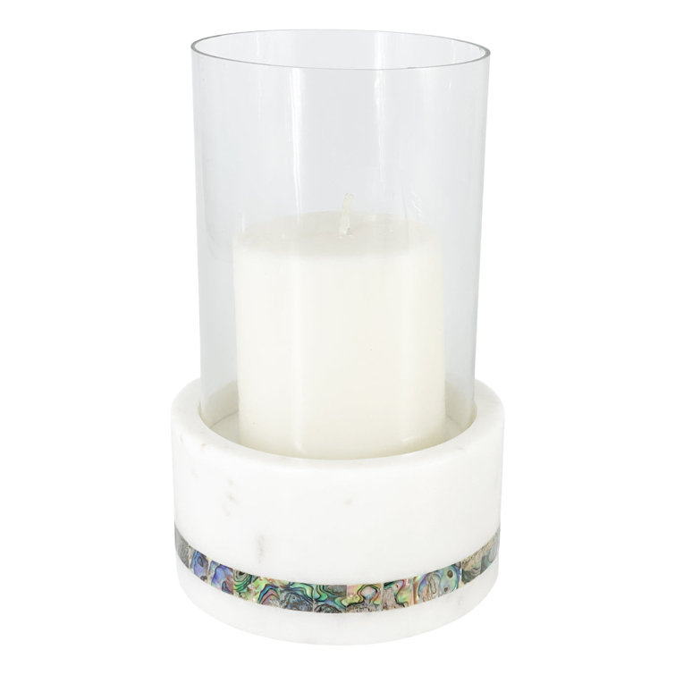 White Marble and Mother-of-Pearl Hurricane Candle Holder