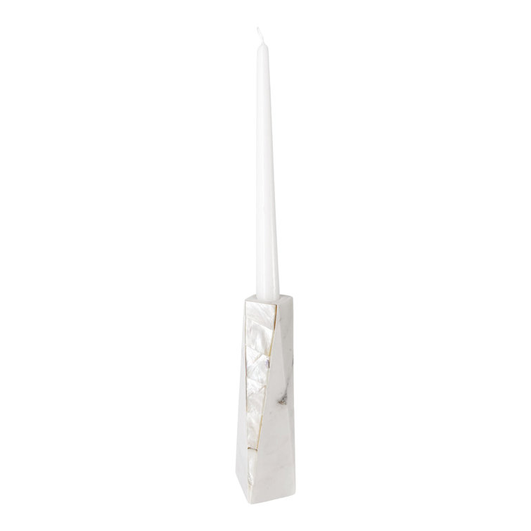 Anaya 8" White Marble & Mother of Pearl Large Candle Holder