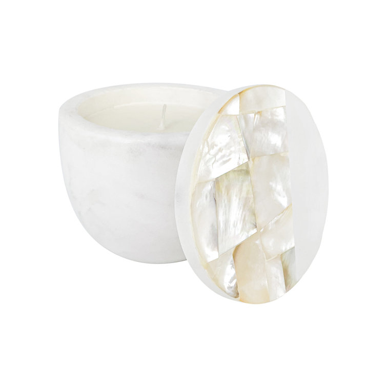 White Mother of Pearl Soy Candle with Marble Jar
