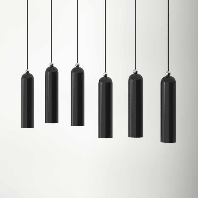 Shiny Black 6-Light Steel Kitchen Island Pendant