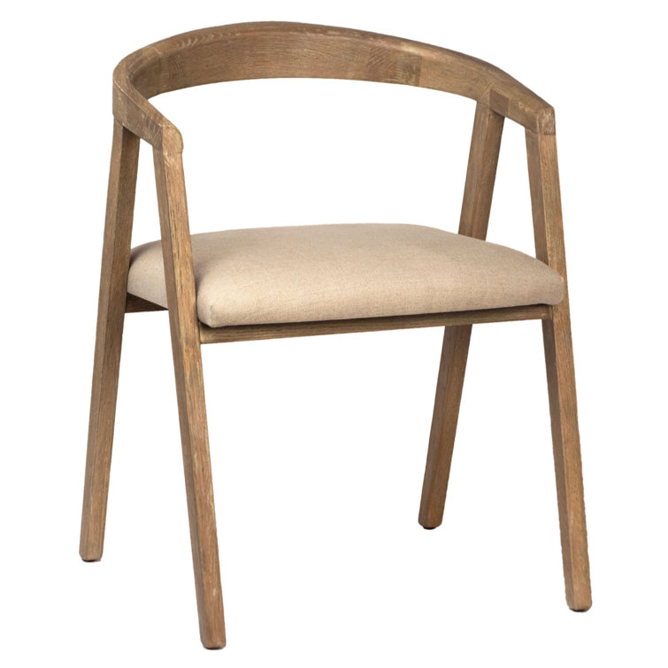 Beige Linen Upholstered Arm Chair with Wood Frame