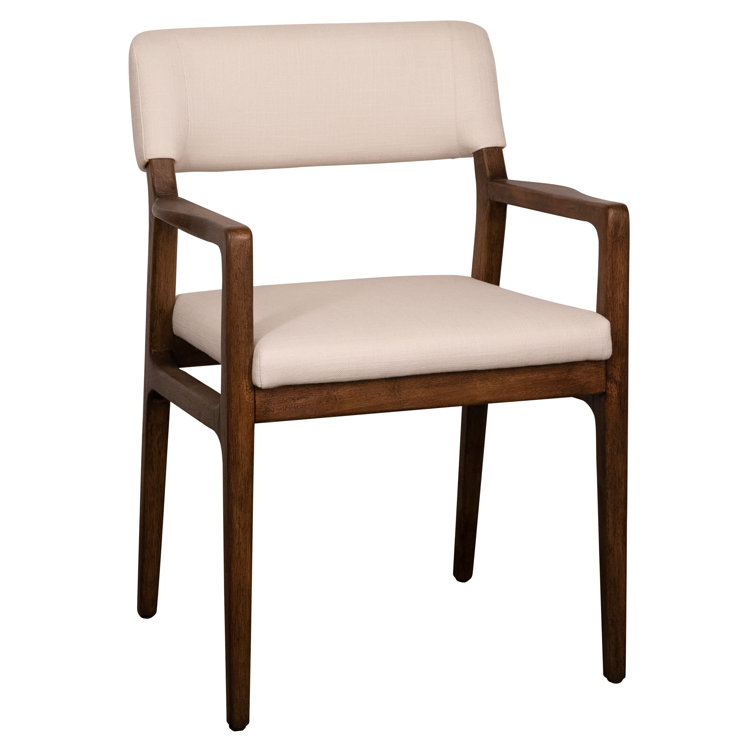 Sorrento Medium Brown Rubberwood Arm Chair with White Linen Upholstery