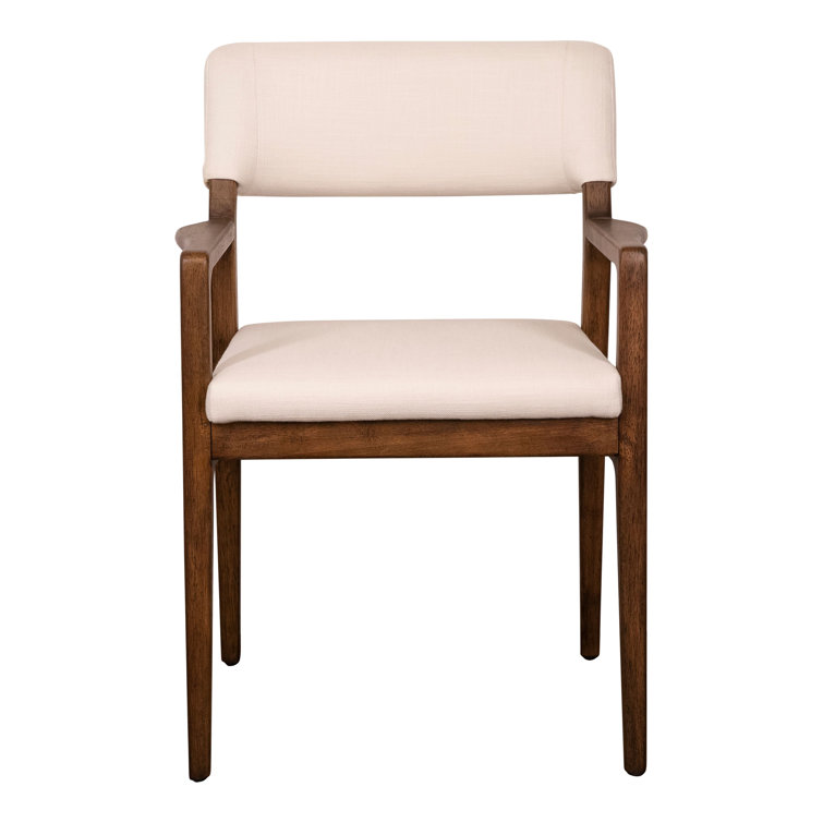 Sorrento Medium Brown Rubberwood Arm Chair with White Linen Upholstery