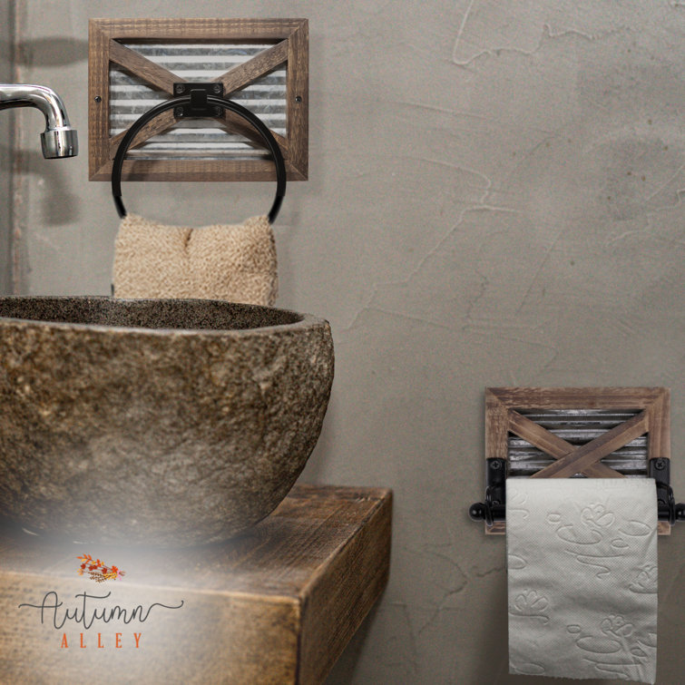 Rustic Brown and Black Wood and Metal Towel Ring