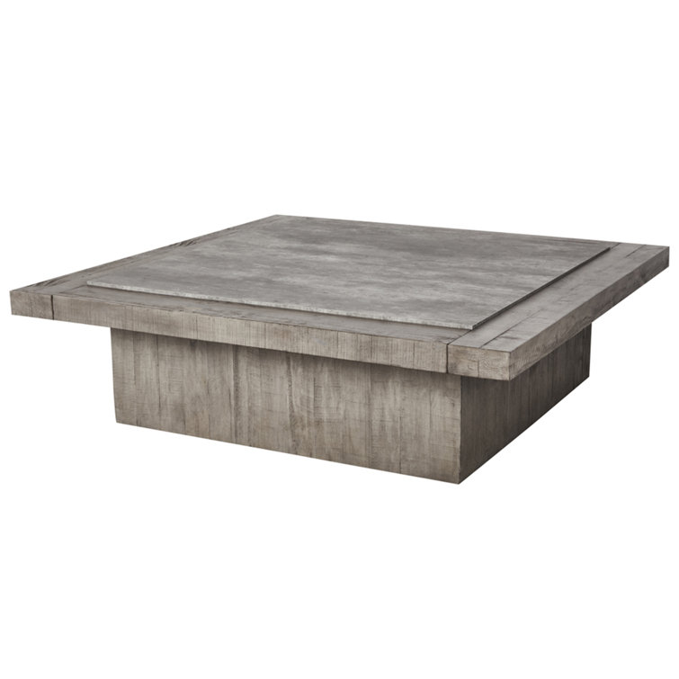 Gray Reclaimed Wood Square Coffee Table with Concrete Top