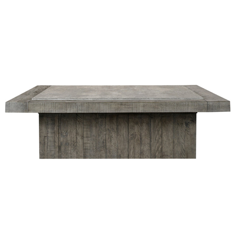 Gray Reclaimed Wood Square Coffee Table with Concrete Top