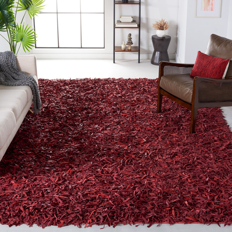 Hand-Knotted Red Leather Shag 8' x 10' Area Rug