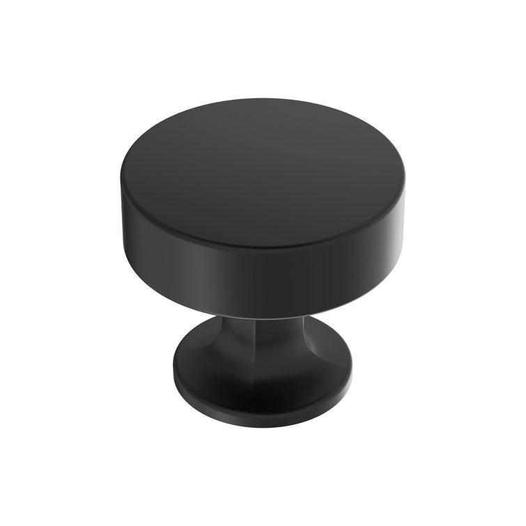 Matte Black Round Modern Cabinet Knob with Mounting Hardware