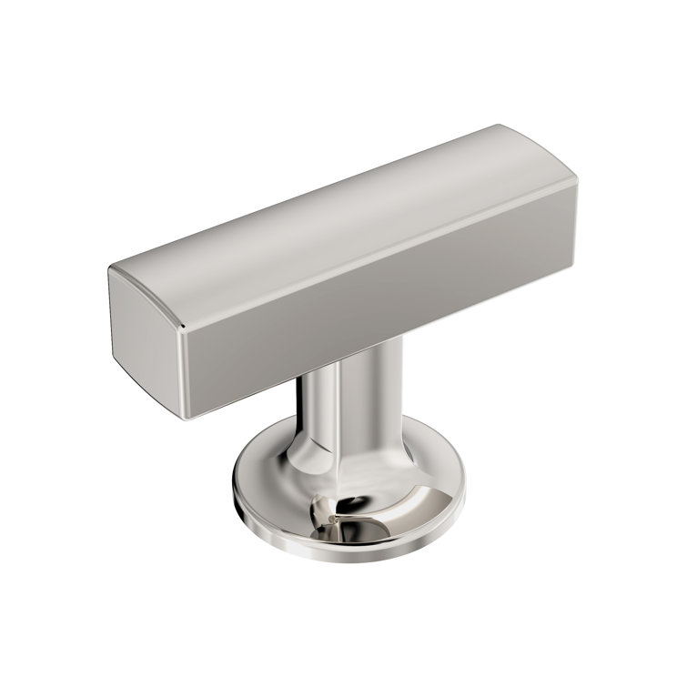 Polished Nickel Modern T-Handle Cabinet Knob with Mounting Hardware