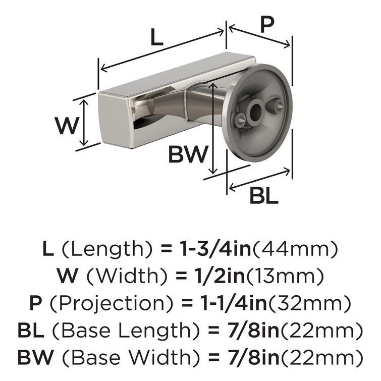 Polished Nickel Modern T-Handle Cabinet Knob with Mounting Hardware