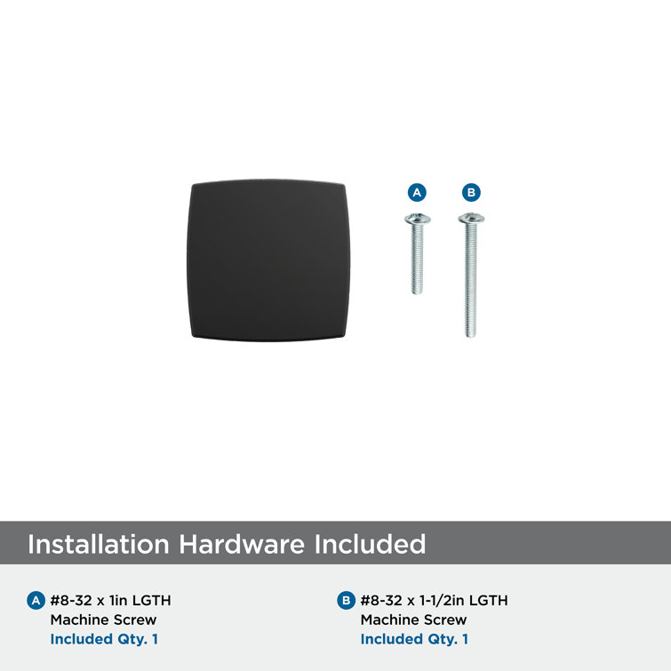 Everett 1-1/4 inch Matte Black Square Cabinet Knob with Mounting Hardware