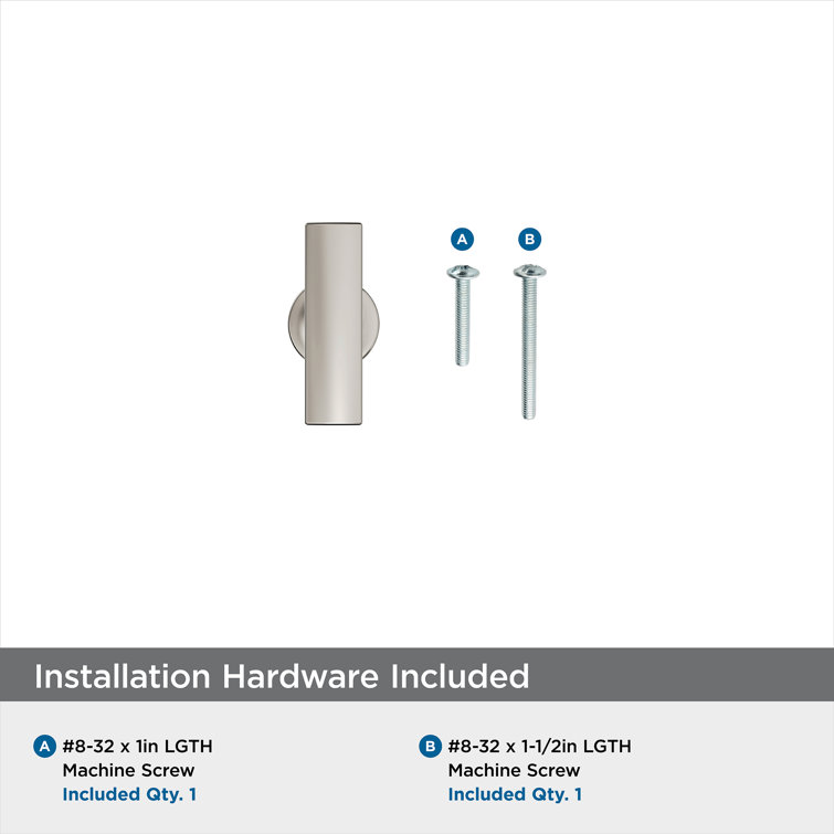 Polished Nickel Modern T-Handle Cabinet Knob with Mounting Hardware