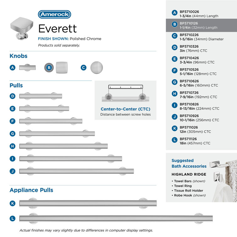 Everett 1-5/16" Polished Chrome Round Cabinet Knob