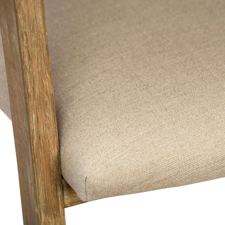 Beige Linen Upholstered Arm Chair with Wood Frame