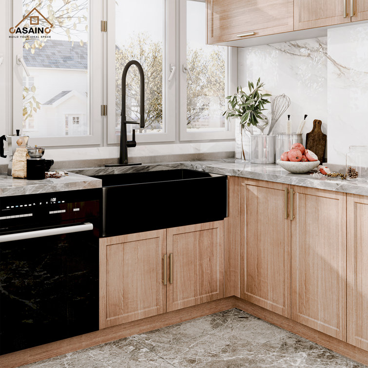 Matte Black Fireclay Farmhouse Kitchen Sink with Faucet