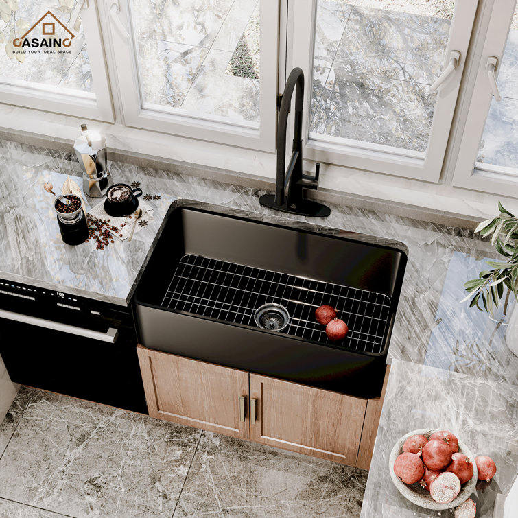Matte Black Fireclay Farmhouse Kitchen Sink with Faucet